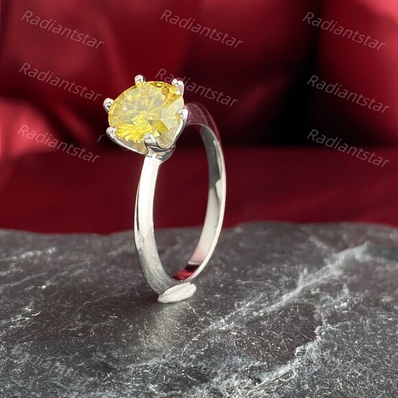 NEW Certified 2 ct. t.w. Lemon Yellow Moissanite Solitaire 6 Prong Ring - Picture 6 of 8